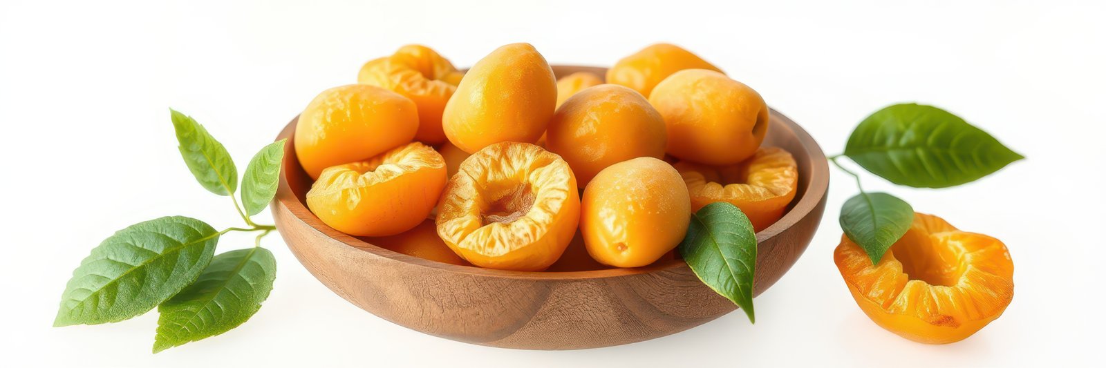 Fresh and vibrant apricots arranged in a wooden bowl on a bright background showcasing natural beauty